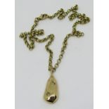 9ct necklace with diamond set nugget pendant, hung on an associated belcher chain, 20.7g gross