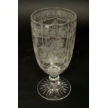 A good quality etched glass chalice/goblet with four leaf and branch panels representing the four