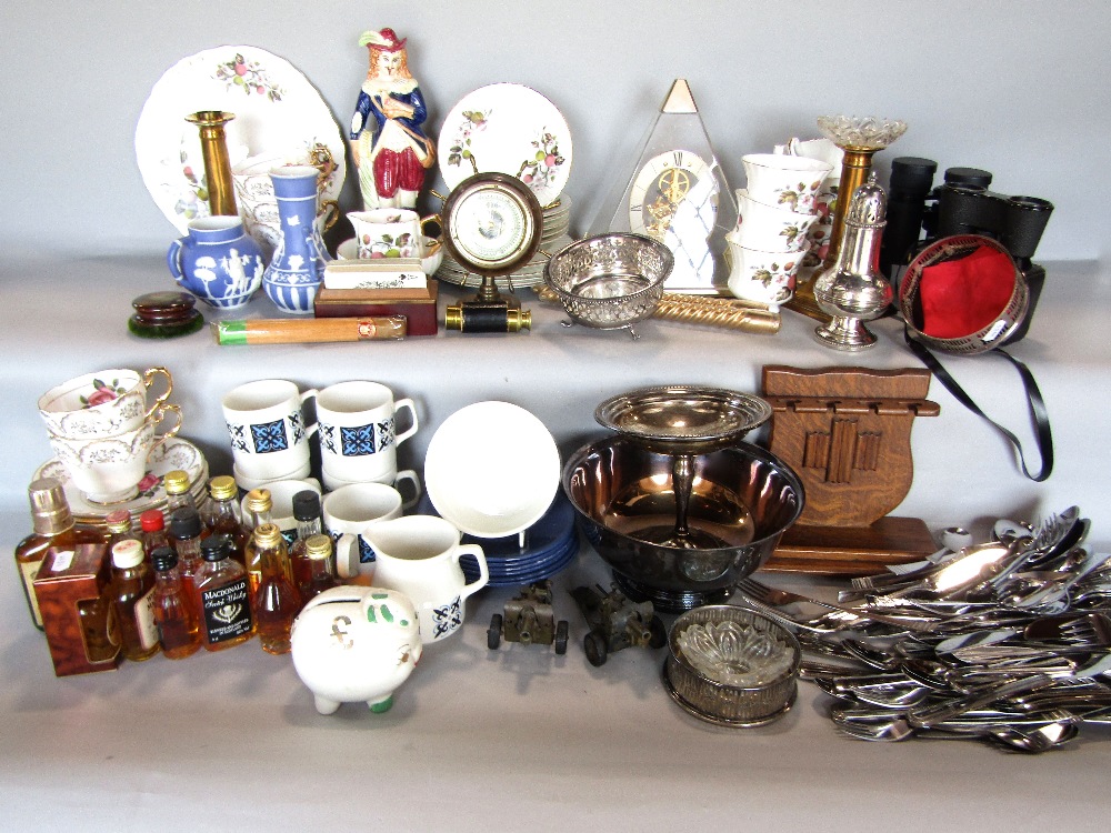 Three boxes of miscellaneous items and effects to include a miniature wheel barometer, various