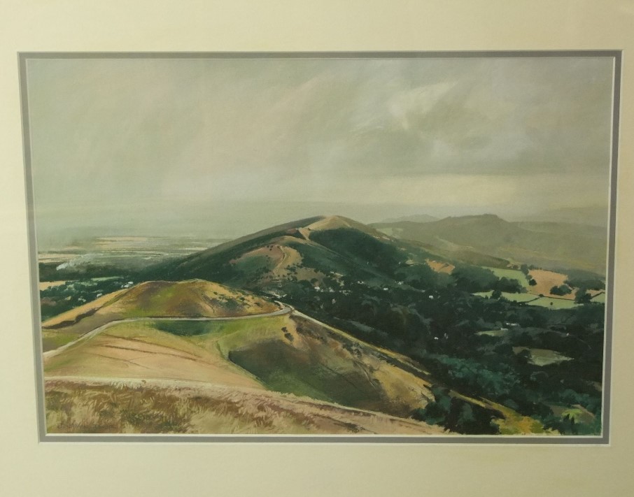 Jonathan Taylor (20th century British) - Passing Shower, Malvern Hills, pastel over watercolour,