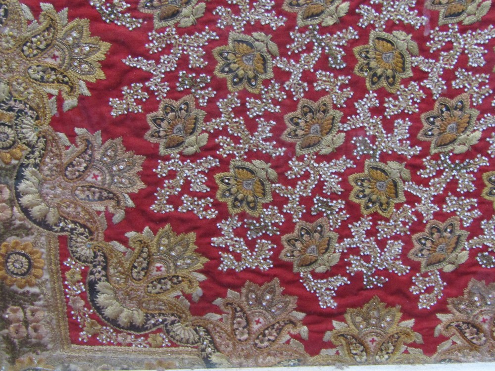 19th century oriental silk panel with elaborate embroidery including gold work, forming intricate - Bild 5 aus 5