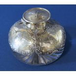 Late Victorian silver and glass desk top ink stand, embossed with cherubs, maker WC, London, 1897,