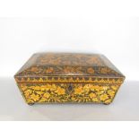 19th century pen worked sarcophagus casket, the lid and body profusely decorated with scrolled