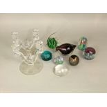 A collection of eight various glass paperweights to include an Isle of Wight example; together