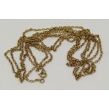 9ct fine link long guard chain, 170cm approx, 19.2g