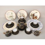 A collection of Japanese eggshell porcelain black ground tea wares with lithophane detail to base,