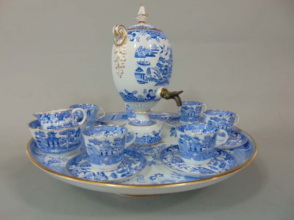 An unusual 19th century Copeland Lazy Susan with blue and white printed willow pattern decoration