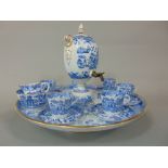 An unusual 19th century Copeland Lazy Susan with blue and white printed willow pattern decoration
