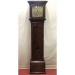 An early Georgian oak countrymade longcase clock, the trunk enclosing a full length door enclosing a