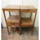 Two Georgian mahogany square cut washstands, each enclosing a central frieze drawer, raised on