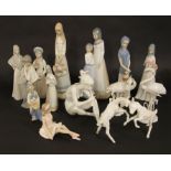 A collection of ten figures and figure groups in the Lladro manner together with a white glazed