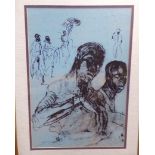 In the manner of Felix Topolski (1907-1989) - Figure studies, lithographic type print on blue paper,