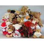 Large quantity of teddy bears, mostly unsorted to include a microwave-warm bear, a door stop bear