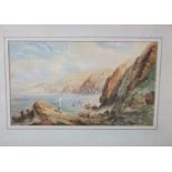 19th century British school - Coastal scene with figures, fishing boat, etc, watercolour on paper,