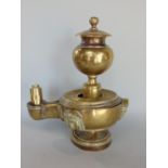 J DeVill, of 567 Strand London, cast bronze oil lamp, the bowl cast with three maiden heads under