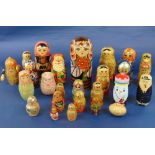 Box of colourful wooden Russian dolls, approx 18 in assorted sizes and shapes (1 box)