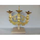 Unusual continental candelabra type three branch light fitting, with central pricket stick flanked