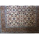 Kashmir rug, all over design, ivory ground with gold boarders, 175 x 120cm
