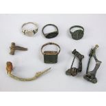 A collection of metal detecting finds to include two Roman brooches, two part brooches, two Roman