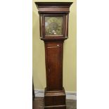 A Georgian oak countrymade longcase clock, the hood of square cut form, enclosing and 11 inch square