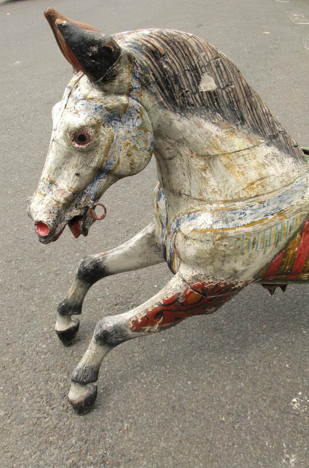 Early English (circa 1860) fairground carousel horse, the jointed wooden body with carved detail - Image 2 of 8