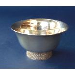 1970s silver pedestal bowl of stylised form with textured base, maker Brian Leslie Fuller, London