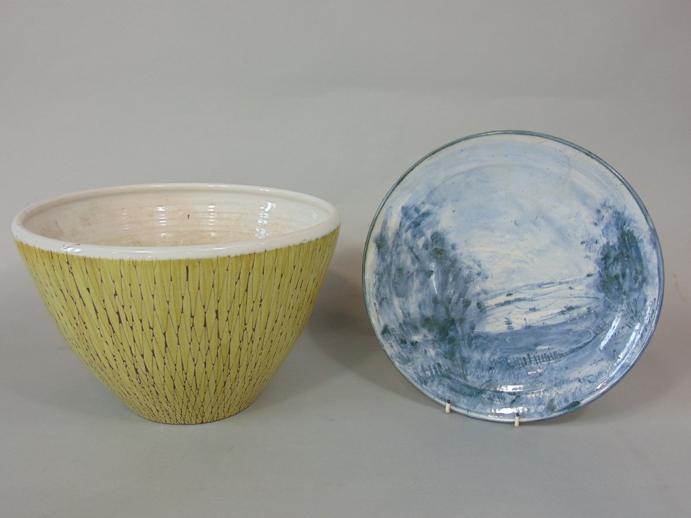 A collection of Rye pottery wares including a charger with painted landscape decoration in tones - Image 3 of 3