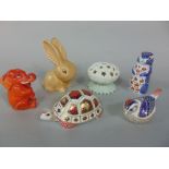 Three Royal Crown Derby Imari paperweights in the form of a chipmunk, tortoise and a wren,