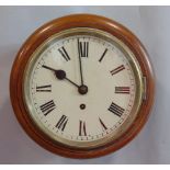 19th century single fusee wall clock, the painted 8" dial with Roman numerals, pendulum and key