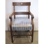 A pair of substantial 19th century mahogany bar back open elbow chairs, with shaped and scrolled