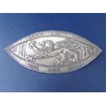 Good quality cast silver buckle, centrally cast with a rampant lion, inscribed 'Christ Est Mort Povr