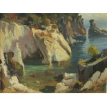Camps? (mid-20th century continental school) - Coastal scenes, pair, oil on board, signed, with