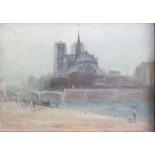 Hans A Trier (Continental school 1877-1962) - Parisian city scene with Notre Dame from the Seine,