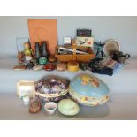 Two boxes of interesting items to include cloisonné, porcelain, metalwork, an Amazon Kindle, a