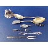 Mixed collection of silver to include a silver covered sculpture of a frog, two silver dessert