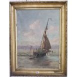 H Arden (late 19th century school) - Coastal scene with fishing boat, oil on canvas, signed, 69 x