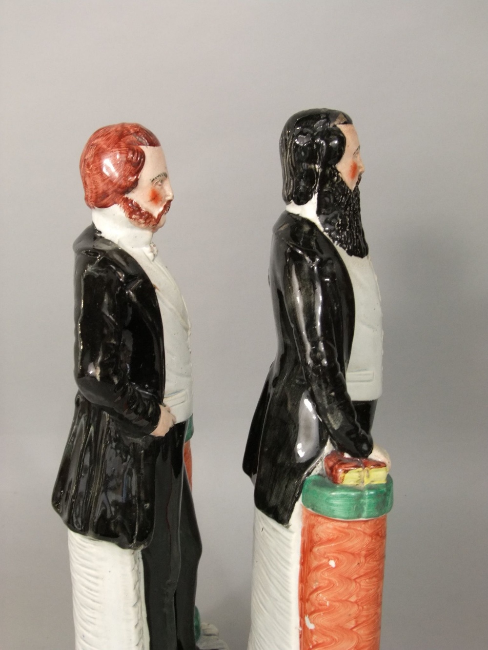 A pair of 19th century Staffordshire figures of Moody and Sankey, both with moulded titles to front, - Image 2 of 3