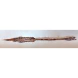 Tribal Interest - Possibly African hand carved hardwood paddle/spear, with pierced decoration, 173cm