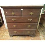 Georgian countrymade chest in oak of three long and two short drawers on bracket supports with plank