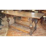 18th century oak Dutch refectory table, the heavily planked top raised on four baluster supports,