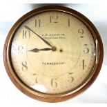 E B Askwith of Tewkesbury single fusee bow fronted wall clock, the enamel dial engraved with