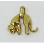 18ct diamond set panther pendant in the manner of Cartier, 1.7 x 1.5cm approx, 2.5g
