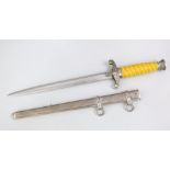 WWII Luftwaffe dress dagger with sheath, the blade inscribed MH, with barley twist horn handle and