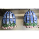 A pair of decorative Tiffany style leaded light bell shaped hanging ceiling shades/lights