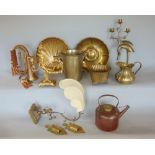 A collection of mixed metalware to include a military bugle, champagne bucket, scrolled single