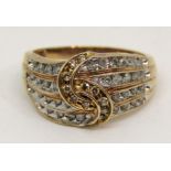 9ct diamond dress ring of knot design, size P, 3.6g