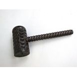 Interesting antique carved hardwood gavel with barley twist handle and darted end with flower head