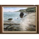Roger Jones (20th/21st British) - Low Tide, Hell's Mouth, North Wales, oil on board, signed and