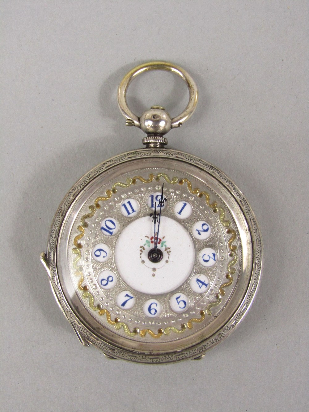 Continental probably Swiss silver lever pocket watch/fob watch, the silver dial with pierced chapter