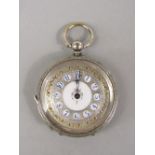 Continental probably Swiss silver lever pocket watch/fob watch, the silver dial with pierced chapter